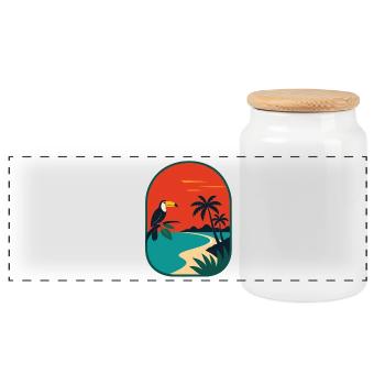 Tropical coastal panorama with toucan - Panoramic Cookie Jar with Wooden Lid - white - Front