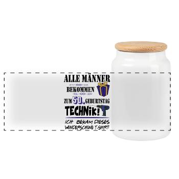 50. Geburtstag Handwerker Technik Werkzeug - Panorama Keksdose mit Holzdeckel - Weiß - Vorne
