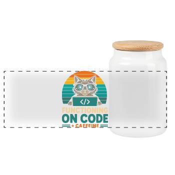 Fonctionner sous Code et Caffeine Cat - Boîte à biscuits avec couvercle en bois - blanc - Devant