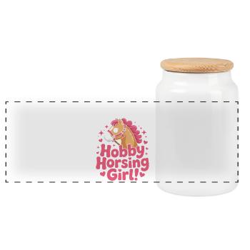 Hobby Horsing Girl Hobby Horse Cavalier Chevaux de poney montées - Boîte à biscuits avec couvercle en bois - blanc - Devant