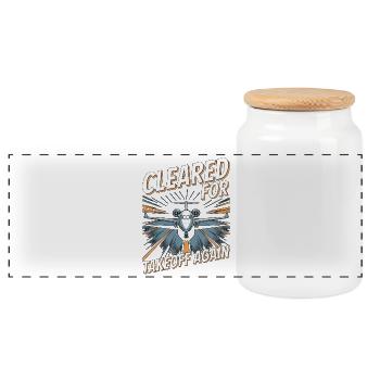 Private Pilot Cleared For Takeoff Private Aviation - Panoramic Cookie Jar with Wooden Lid - white - Front
