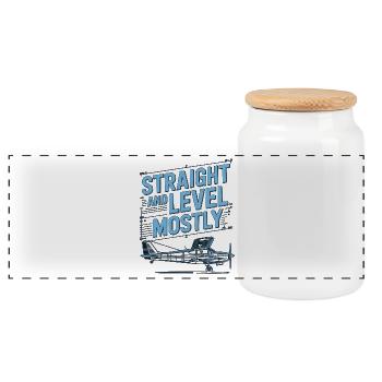 Private Pilot Straight And Level Flight Attendant - Panoramic Cookie Jar with Wooden Lid - white - Front
