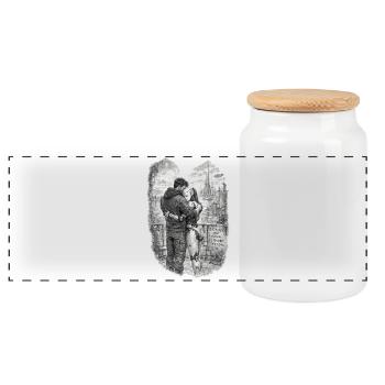 The Future Is Human and Machine – AI & Robot Futur - Panoramic Cookie Jar with Wooden Lid - white - Front