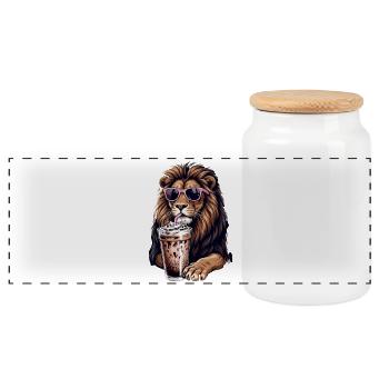 Lion with Pink Sunglasses Shake - Panoramic Cookie Jar with Wooden Lid - white - Front
