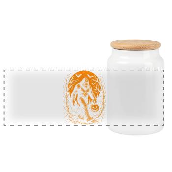 Halloween, Bigfoot, Lune, Citrouille - Boîte à biscuits avec couvercle en bois - blanc - Devant