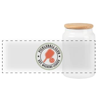 Insigne de Pickleball de la Ligue du Week-end - Boîte à biscuits avec couvercle en bois - blanc - Devant