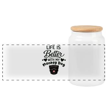 Life is better with my Affenpinscher dog - Panoramic Cookie Jar with Wooden Lid - white - Front