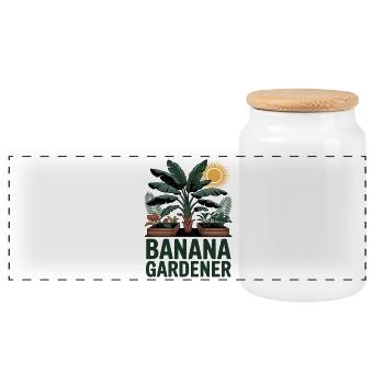 Banana Gardener Tropical Garden - Panoramic Cookie Jar with Wooden Lid - white - Front