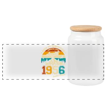 Août 1956 | Vieilli à la perfection | Anniversaire - Boîte à biscuits avec couvercle en bois - blanc - Devant