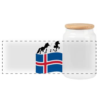 Icelandic flag with Icelandic horses - Panoramic Cookie Jar with Wooden Lid - white - Front