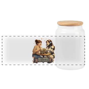 Human & AI Connection – Friendship, Love and a Fut - Panoramic Cookie Jar with Wooden Lid - white - Front