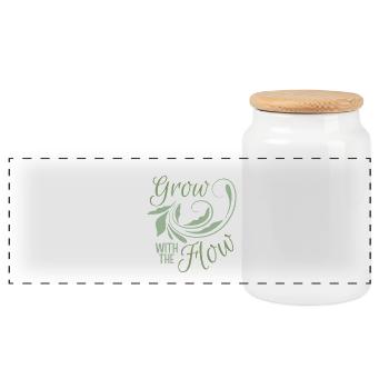 Grow With The Flow | Positive Botanical Motivation - Panoramic Cookie Jar with Wooden Lid - white - Front