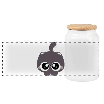 Chat chibi - Boîte à biscuits avec couvercle en bois - blanc - Devant