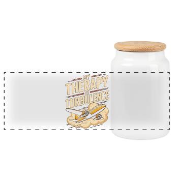 Private Pilot My Therapy Is Turbulence Aviation - Panoramic Cookie Jar with Wooden Lid - white - Front