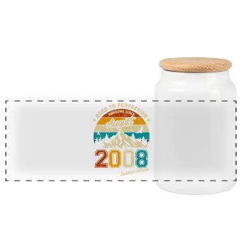 August 2008 | Aged to perfection | Birthday - Panoramic Cookie Jar with Wooden Lid - white - Front