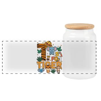T c’est pour la fête du zoo du tigre Anniversaire du zoo de la jungle - Boîte à biscuits avec couvercle en bois - blanc - Devant