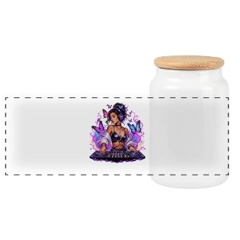 Night DJ in with butterfly flair - Panoramic Cookie Jar with Wooden Lid - white - Front
