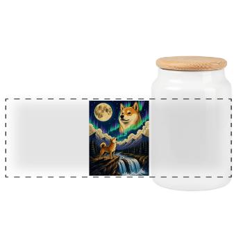 Shiba Inu Hurlant Lune Doge Kawaii - Boîte à biscuits avec couvercle en bois - blanc - Devant