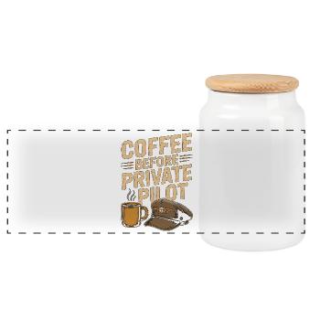 Private Pilot Coffee Before Aviation Coffee Lover - Panoramic Cookie Jar with Wooden Lid - white - Front