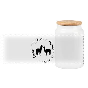 Alpaca Love Design - Panoramic Cookie Jar with Wooden Lid - white - Front