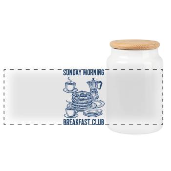 Breakfast Brunch Coffee Sunday Morning Breakfast - Panoramic Cookie Jar with Wooden Lid - white - Front