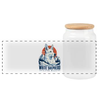 Retro Alpine White Shepherd, White German Shepherd - Panoramic Cookie Jar with Wooden Lid - white - Front