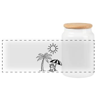 Lustiges Hundedesign am Strand  - Panorama Keksdose mit Holzdeckel - Weiß - Vorne