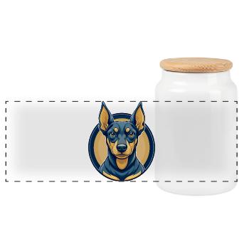 Deutscher Pinscher-Hund Kawaii Maskottchen Cartoon-Clipart - Panorama Keksdose mit Holzdeckel - Weiß - Vorne