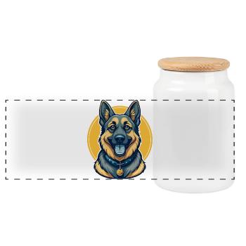 Clipart de dessin animé mascotte Kawaii avec un berger allemand - Boîte à biscuits avec couvercle en bois - blanc - Devant