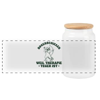 Retro Waschbär Bogenschießen Weil Therapie Teuer - Panorama Keksdose mit Holzdeckel - Weiß - Vorne
