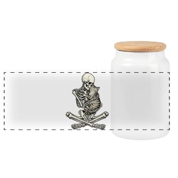 Squelette, Chat, Halloween - Boîte à biscuits avec couvercle en bois - blanc - Devant