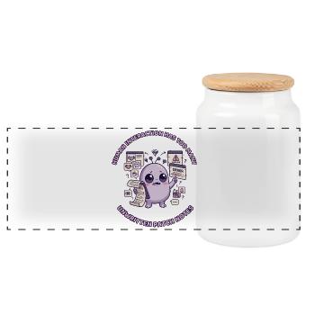 Human Interaction Has Too Many Patch Notes - Panoramic Cookie Jar with Wooden Lid - white - Front