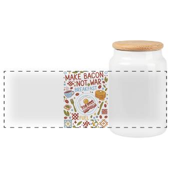Café brunch du petit-déjeuner, faire du bacon et pas de carburant de guerre - Boîte à biscuits avec couvercle en bois - blanc - Devant