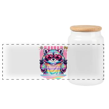 Rainbow Panda with Heart Glasses - Panoramic Cookie Jar with Wooden Lid - white - Front