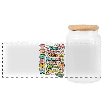 Teacher Word-Art Tee: Inspire Lead - Panoramic Cookie Jar with Wooden Lid - white - Front