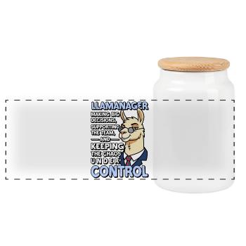 Llamanager Chef Schäff | Team Leader | Manager CEO - Panoramic Cookie Jar with Wooden Lid - white - Front