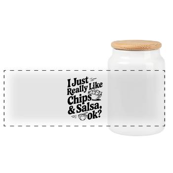 I Just Really Like Chips & Salsa Ok? - Panoramic Cookie Jar with Wooden Lid - white - Front