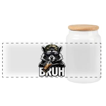 Bruh Waschbär Streetwear - Panorama Keksdose mit Holzdeckel - Weiß - Vorne