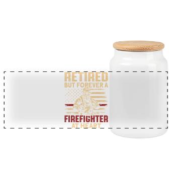 Retired But Forever A Firefighter At Heart - Panoramic Cookie Jar with Wooden Lid - white - Front