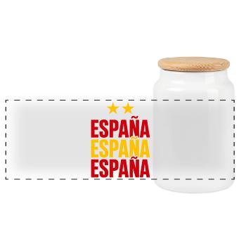 Spanien Schriftzug in Nationalfarben - Panorama Keksdose mit Holzdeckel - Weiß - Vorne
