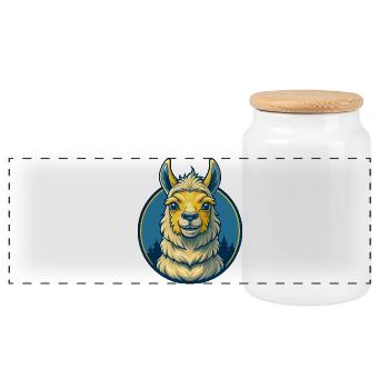 Llama Kawaii Maskottchen-Cartoon-Charakter-Clipart-Logo - Panorama Keksdose mit Holzdeckel - Weiß - Vorne