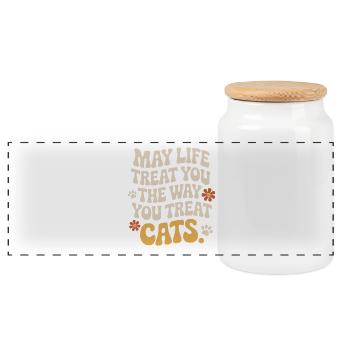 Cat May Life Treat You Cats Cat Mom Cats - Panoramic Cookie Jar with Wooden Lid - white - Front