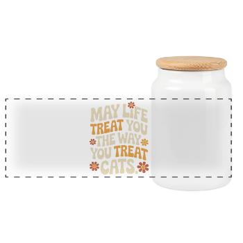 Cat May Life Treat You Cats Cat Mom Cats - Panoramic Cookie Jar with Wooden Lid - white - Front