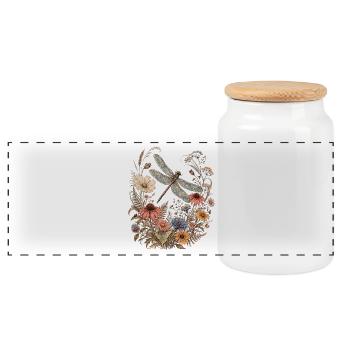 Floral Dragonfly Vintage Garden - Panoramic Cookie Jar with Wooden Lid - white - Front