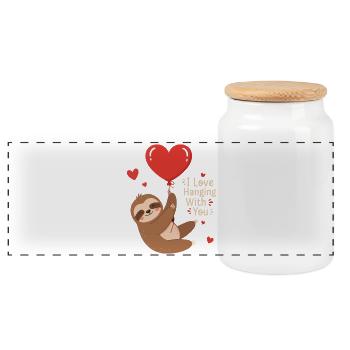 Motif de Singe câlin en Ballon Cœur - Boîte à biscuits avec couvercle en bois - blanc - Devant