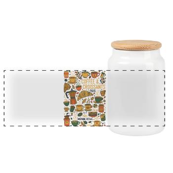 Breakfast Coffee Croissants Funny Brunch Food - Panoramic Cookie Jar with Wooden Lid - white - Front