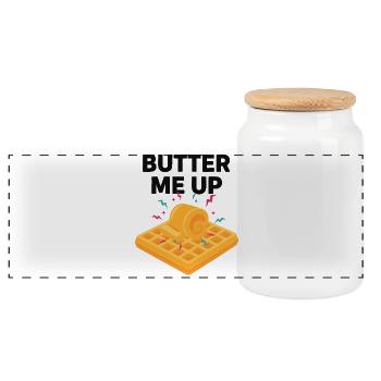 Breakfast Funny Brunch Coffee Pancake Butter Me Up - Panoramic Cookie Jar with Wooden Lid - white - Front