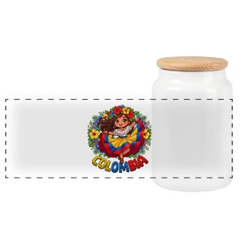 Colombia Folkloric Flower Girl - Panoramic Cookie Jar with Wooden Lid - white - Front