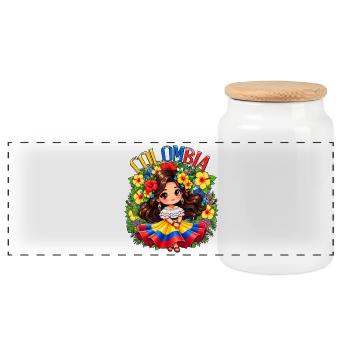 Colombian Flag Colombia Cute Girl - Panoramic Cookie Jar with Wooden Lid - white - Front