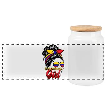 Fille Drapeau colombien Colombie - Boîte à biscuits avec couvercle en bois - blanc - Devant